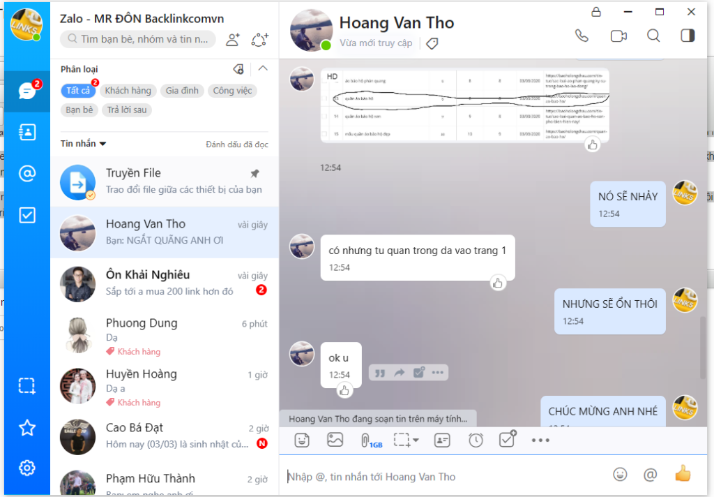 Khách hàng WEB BẢO HỘ LONG CHÂU mua baclink