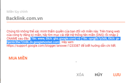 Bước 2 để thêm tên miền vào Blogger
